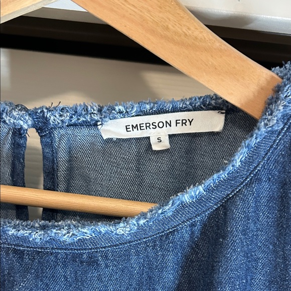 Emerson Fry Pearl Blouse Puff Sleeve Denim Top Size Small - Picture 3 of 9